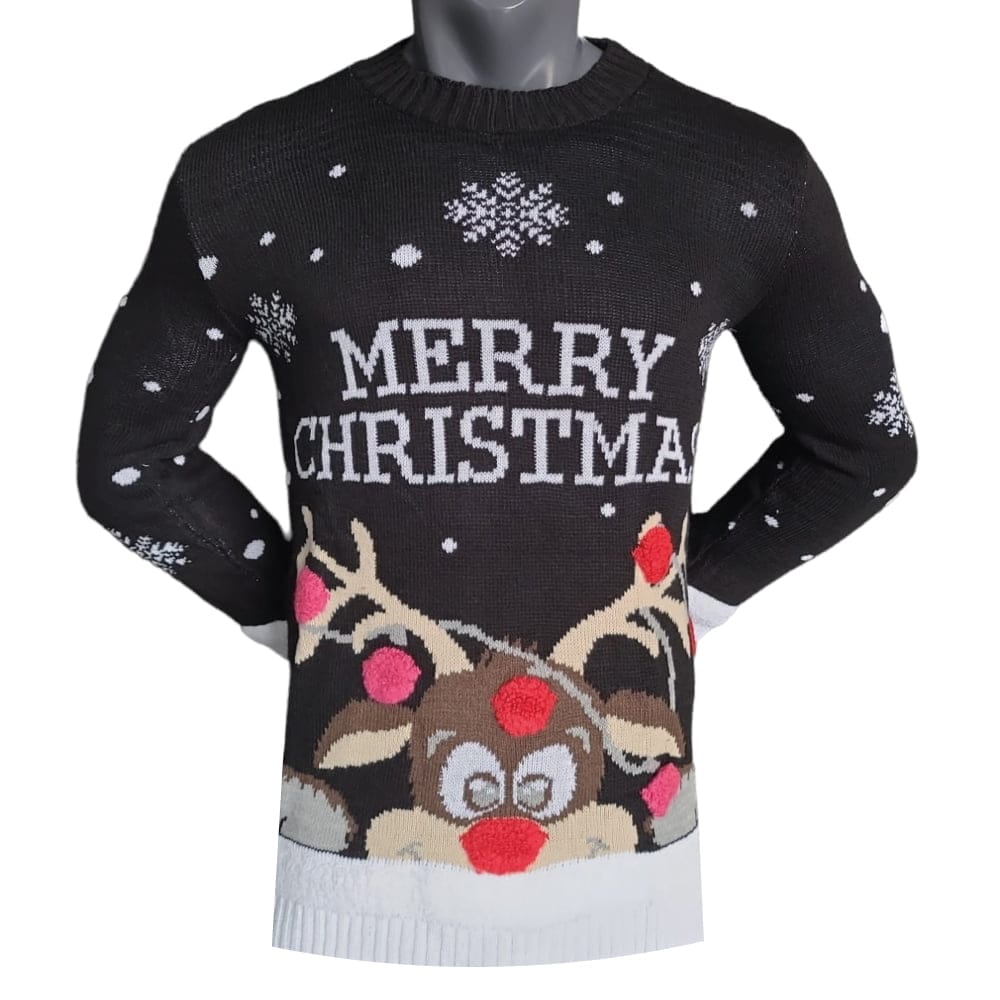 Rudolf-PomPom-Kersttrui-Zwart.jpg - christmas-shop.nl Rudolf PomPom Kersttrui (Zwart)