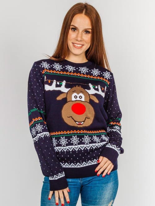 Rudolph Kersttrui Blauw - christmas-shop.nl Rudolph Kersttrui Blauw