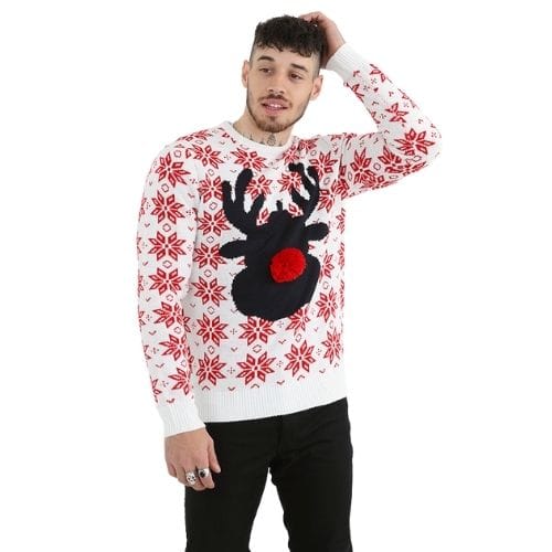 Rudolph-Snowflake-Kersttrui-wit.jpg - christmas-shop.nl Rudolph Snowflake Kersttrui (wit)