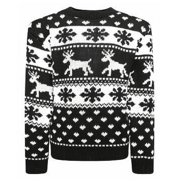 rendier-sneeuwvlok-kersttrui-zwart-wit-1.png - christmas-shop.nl Rendier/Sneeuwvlok Kersttrui (Zwart/Wit)